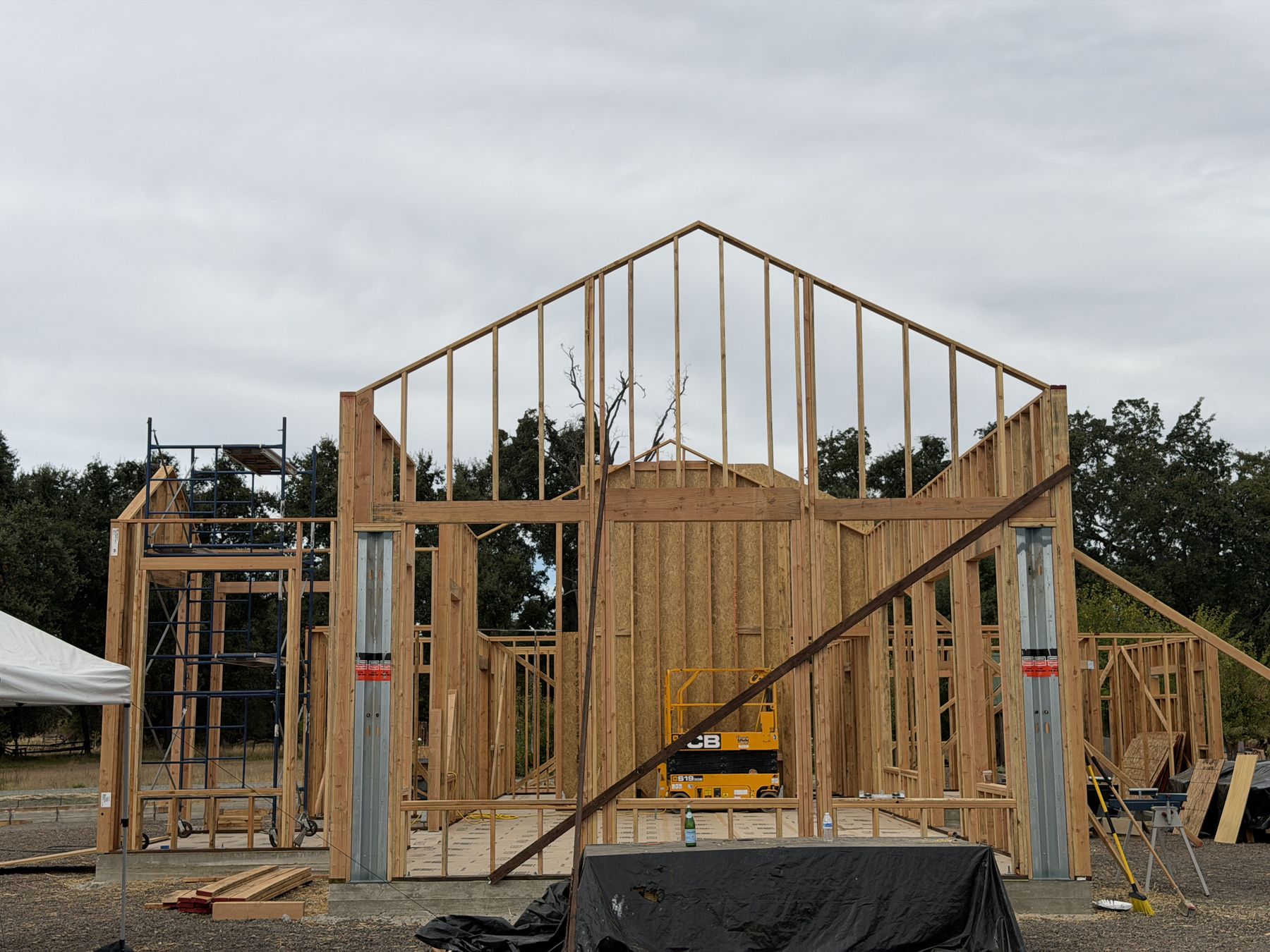 Custom home framing: front gable wall