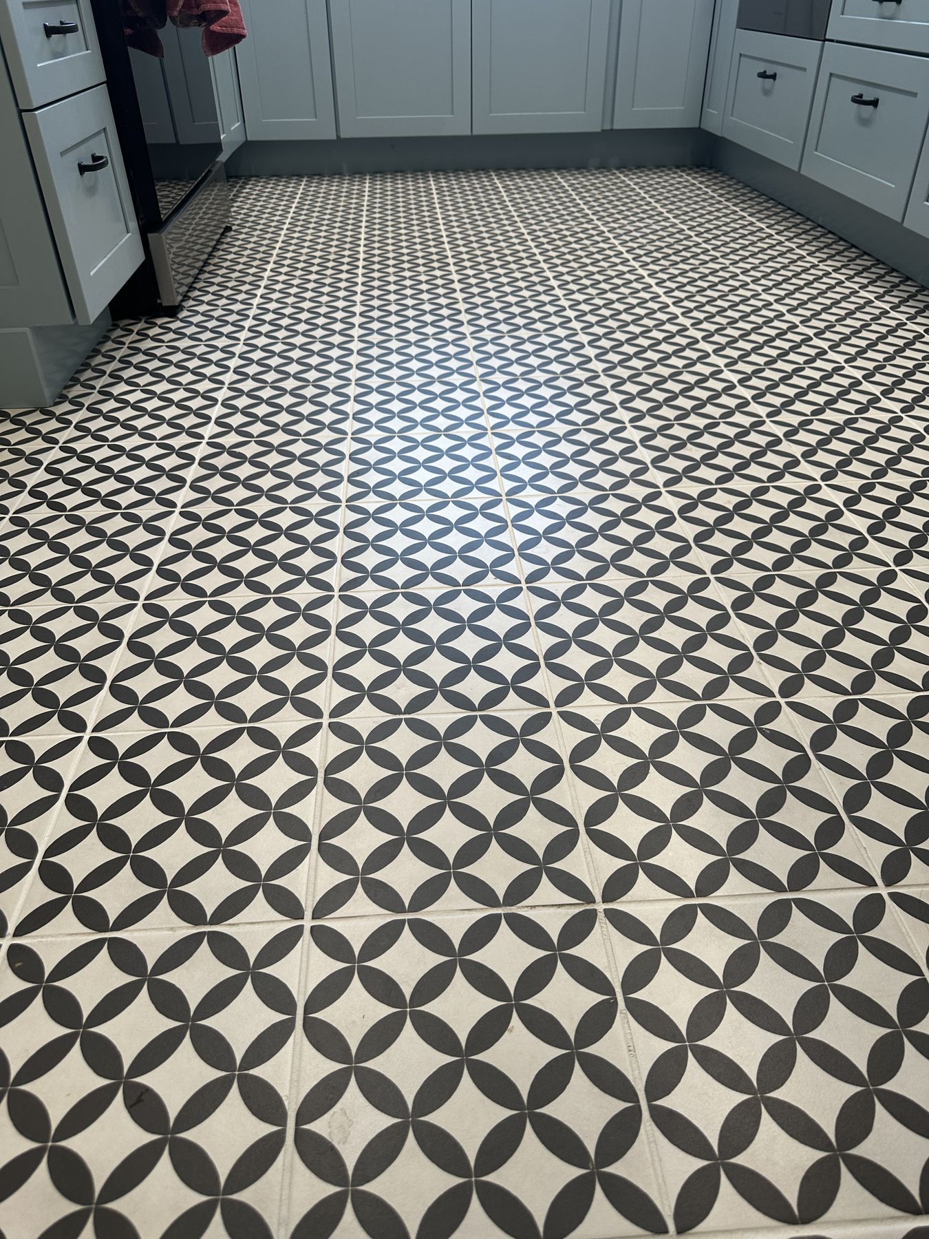 Black-and-white patterned floor tile